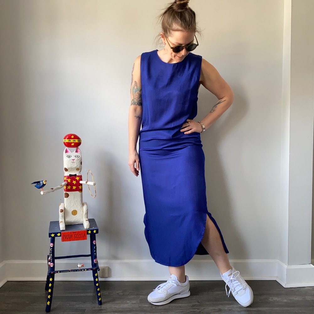 NWT Royal Blue Silky Sleeveless Midi Dress
